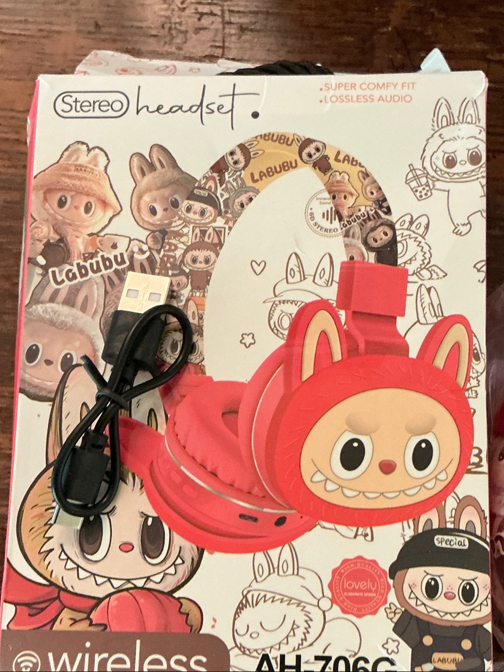 Labubu Red Bunny Stereo Headset